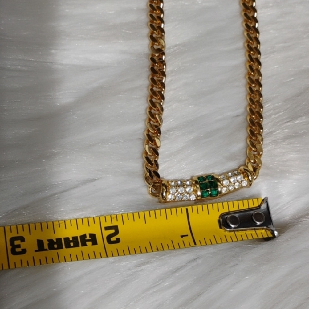 SALE! Authentic Dior Vtg Gold Tone Necklace WGreen Rhinestones & Crystals - Picture 12 of 13